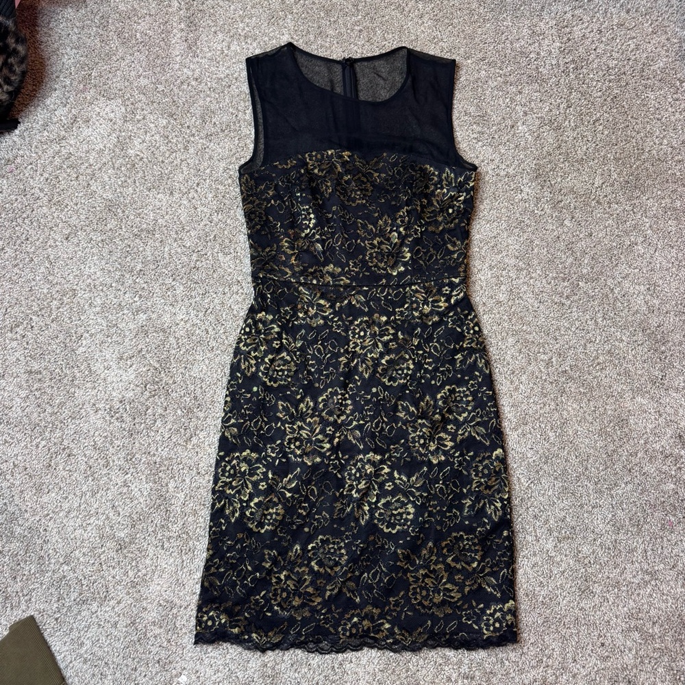 DVF DIANE Von FURSTENERG Nisha Lace Black Gold Lace Dress Size 2 - Picture 4 of 9